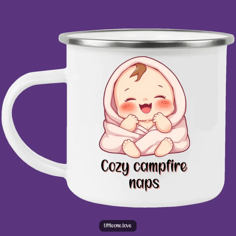 Funny Enamel Camping Mug: Chubby Baby Gurgle Character, Parent Gift