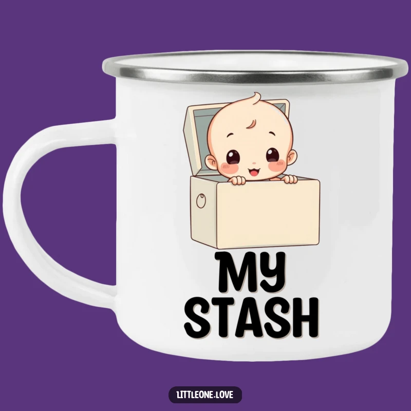 Funny Baby Toy Box Camping Mug - Cute Diapered Character Outdoor Gift