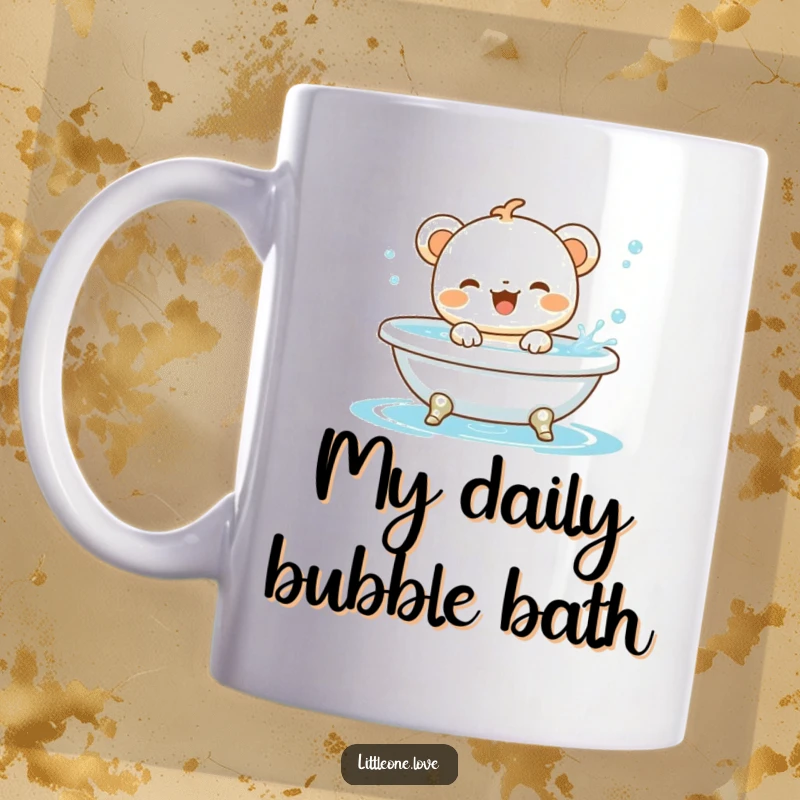Funny baby animal character gleefully splashing up a storm in a tiny bathtub, bringing joy to this cute mug.