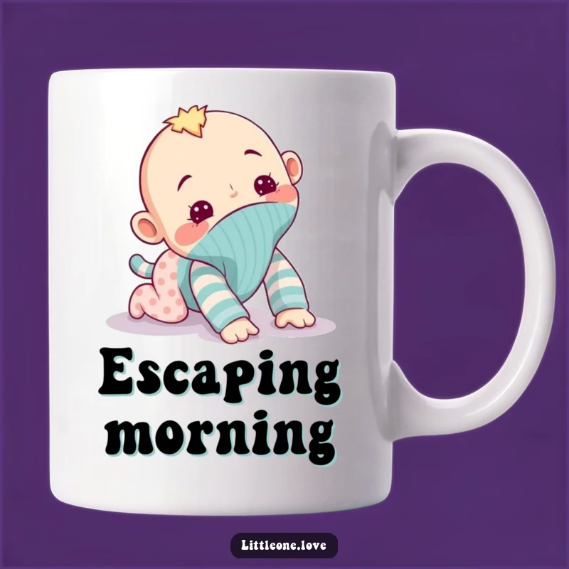 Funny Sock Puppet Mug: Mischievous Baby's Escape Attempt Gift