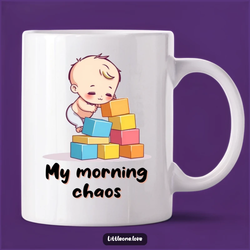 Funny Block Tower Fail Mug: Child Character Struggle Gift for Perfectionists