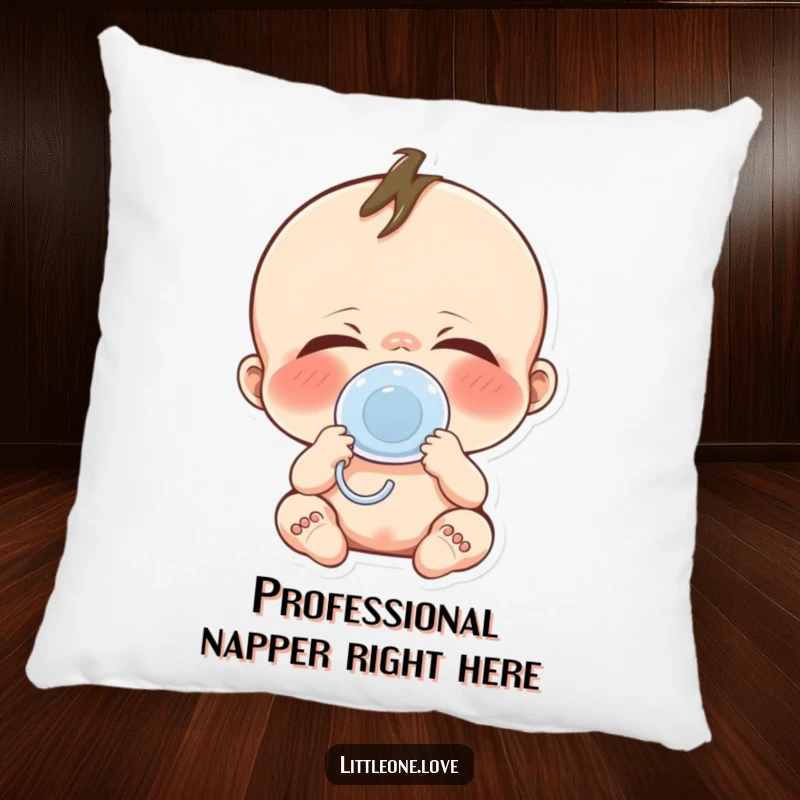Funny baby yawn pillow with a cute character's big yawn and pacifier, offering comfort and a humorous touch.