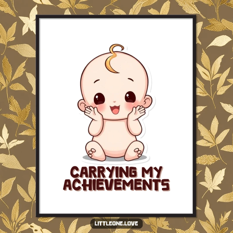 Funny wobbly baby digital art print, sitting up and clapping hands, celebrating milestones, printable humorous artwork.