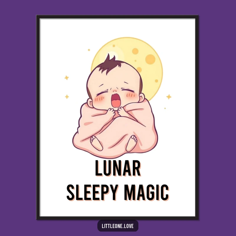 Funny Sleepy Baby Moon Digital Art - Yawning Character Printable, Instant Funny Gift for Any Wall
