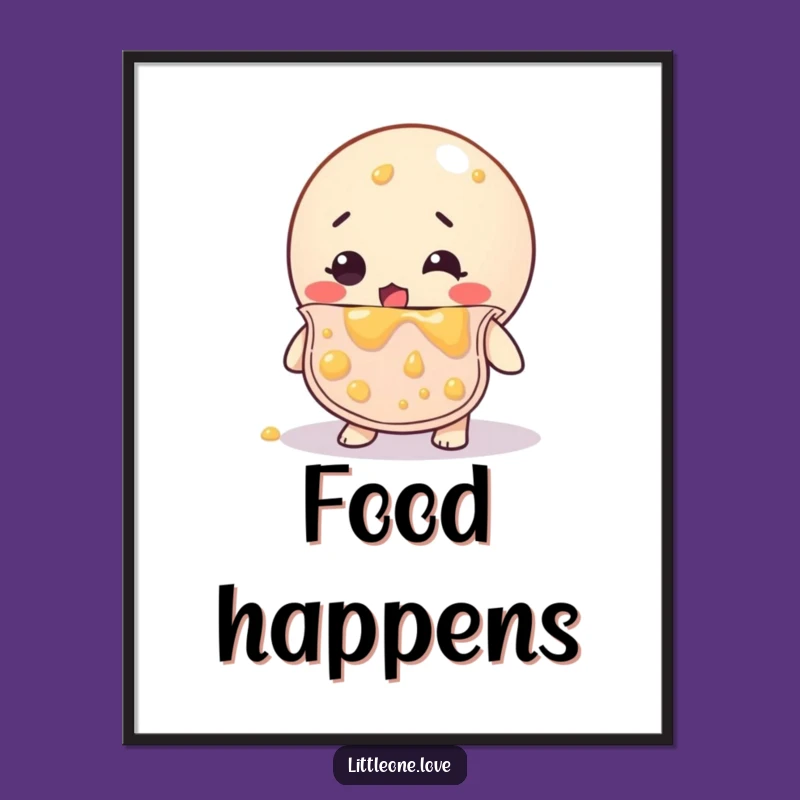 Funny Bewildered Baby Ball Bib Covered In Food Poster - Wall Art Gift