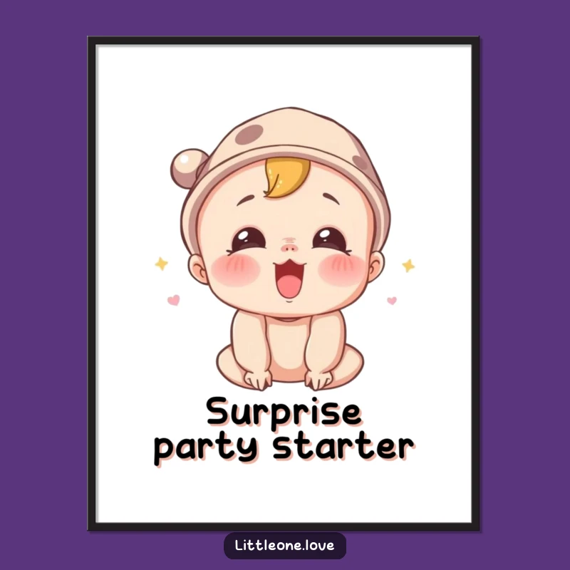 Funny Surprised Baby Squeal Poster - Whimsical Hat Art, Delightful Funny Gift for Cheerful Decor