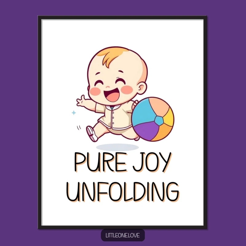 Funny Toddler Ball Chase Poster: Giggling Kid Playtime Art Gift