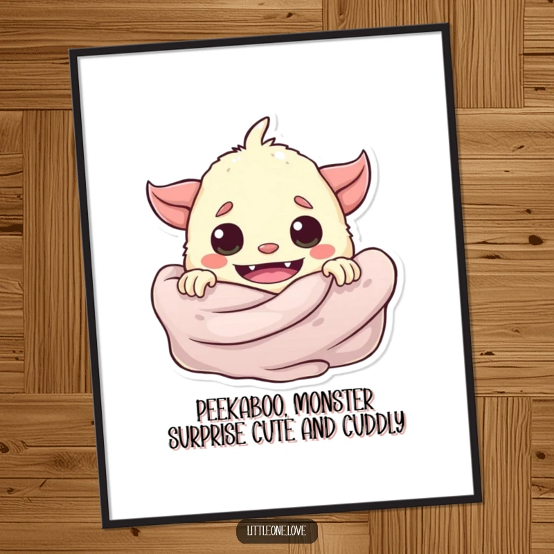 Funny Free Printable Wall Art: A playful baby monster peeks from behind a soft blanket, adding a touch of cute mischief.
