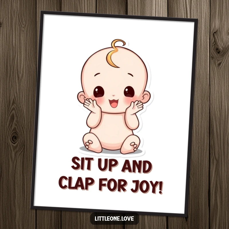Funny Free Printable Wall Art: A delightful, wobbly baby character sitting up and enthusiastically clapping its hands.