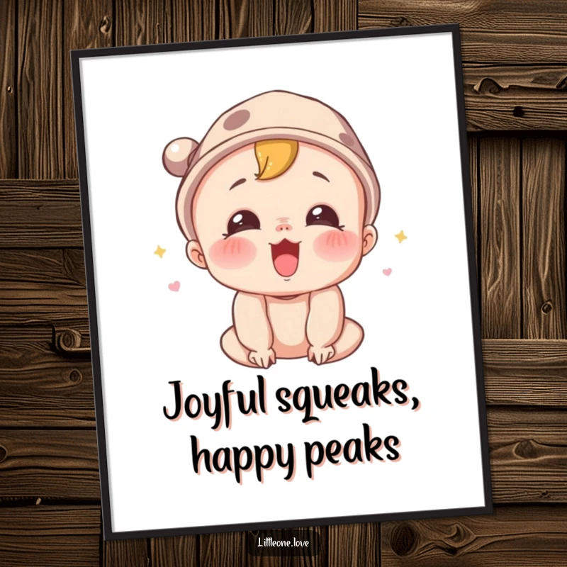 Funny Free Printable Wall Art: A surprised baby in a tiny hat issues a joyful squeal, capturing a moment of delight.