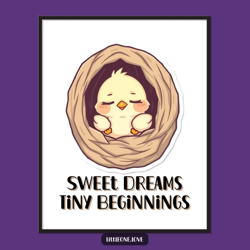 Cute Free Printable Wall Art: Sleepy Baby Bird, Adorable Downloadable Nest Decor