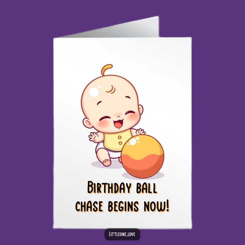 Free Printable Birthday Card: Giggling Baby Catching Ball, Hilarious Downloadable Gift