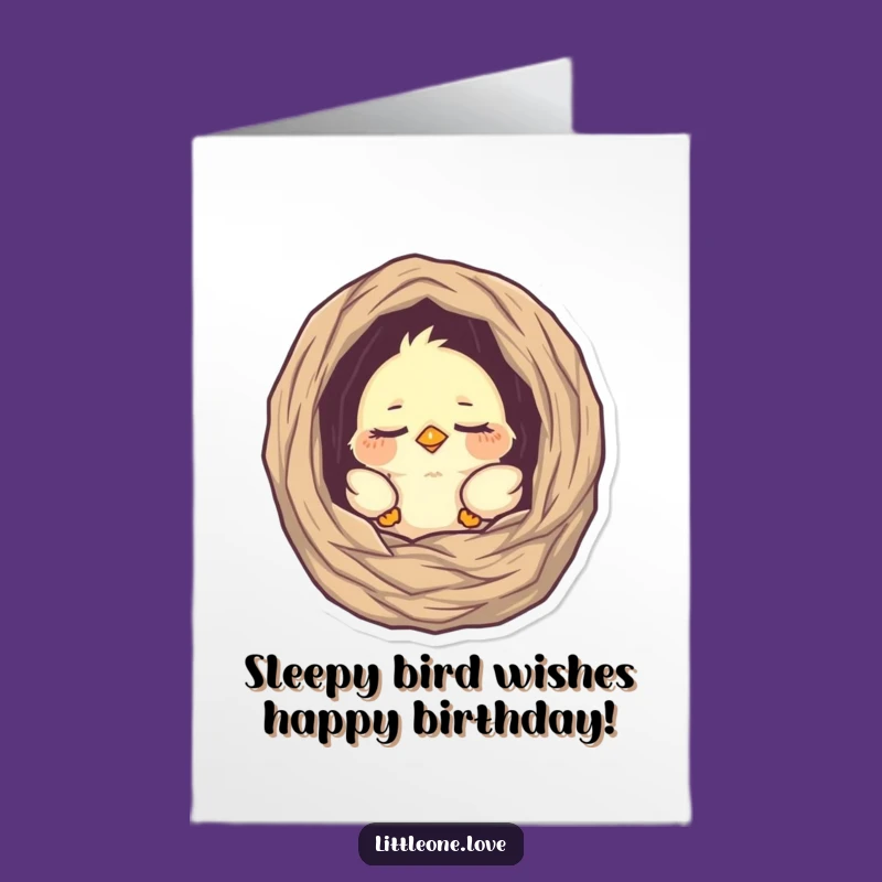 Free Printable Birthday Card: Sleepy Bird, Cute Downloadable Gift for a Gentle Celebration