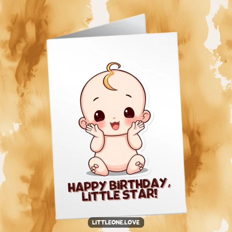 Funny Free Printable Birthday Card: A cute, wobbly baby character sitting up and excitedly clapping its hands in celebration.