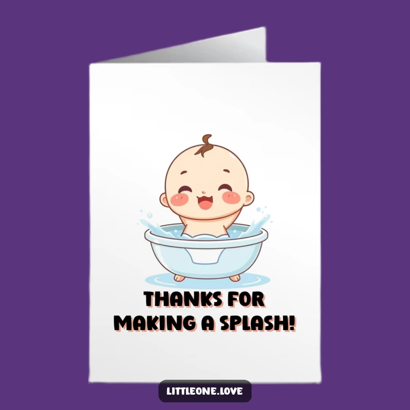 Free Printable Funny Baby Bath Thank You Card - Splashing Character DIY Downloadable
