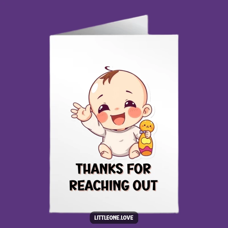 Free Printable Funny Giggling Baby Thank You Card - Reaching Character DIY Downloadable