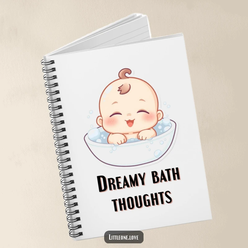 Funny Notebook: A chubby baby character with sleepy eyes floats happily in a bubbly bath, ideal for jotting notes.