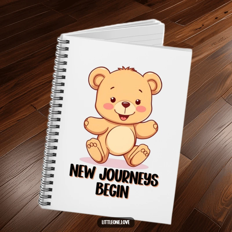 Funny notebook featuring a happy teddy bear character learning to take wobbly steps, ideal for journaling with adorable encouragement and a focus on progress.