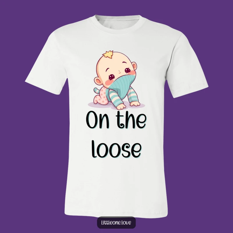 Funny Sock Puppet T-Shirt: Mischievous Baby's Escape Design