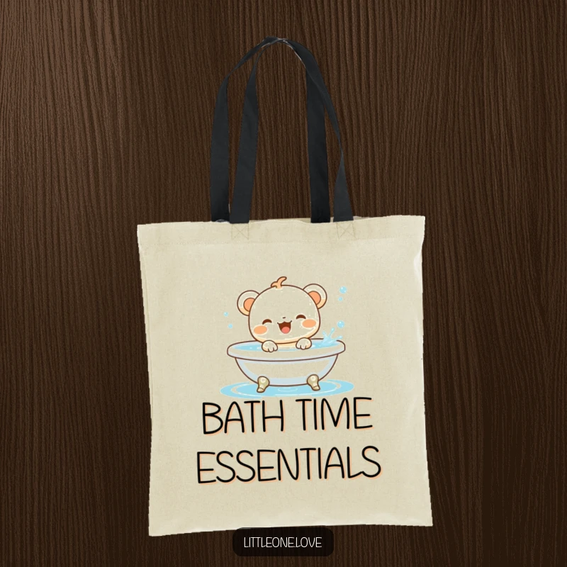 Funny baby animal character gleefully splashing in a miniature bathtub, printed on a durable and stylish tote bag.