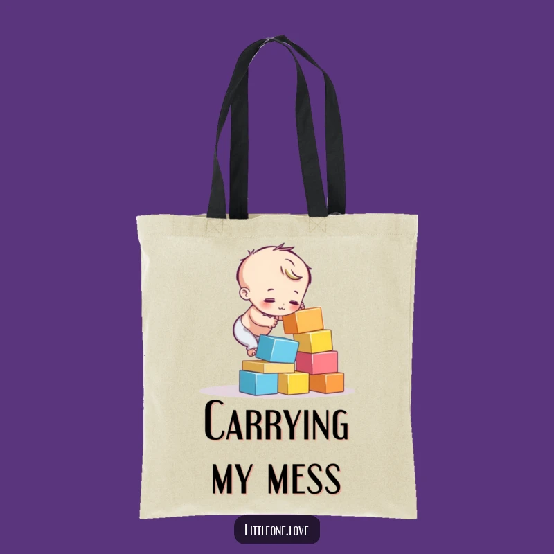 Funny Block Tower Tote: Child Character Struggle Bag, Humorous Gift