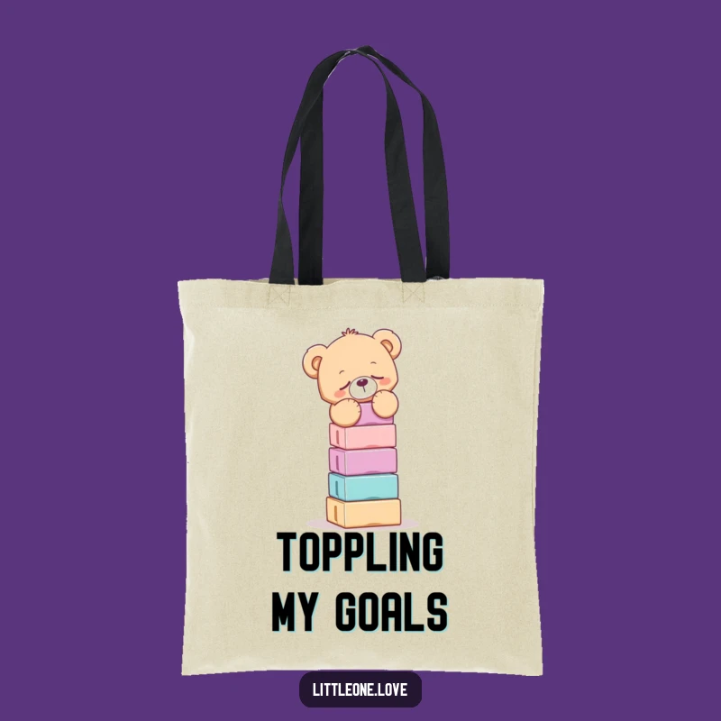 Funny Sleepy Teddy Bear Balancing Blocks Tote Bag - Practical Gift